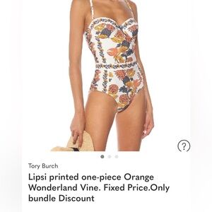 Tory Burch Floral Embroidered One Piece - White, Yellow, Orange, Gray